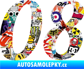 Samolepka Startovní číslo 08 typ 3 Sticker bomb