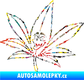 Samolepka Travka 003 levá lístek marihuany s obličejem Sticker bomb