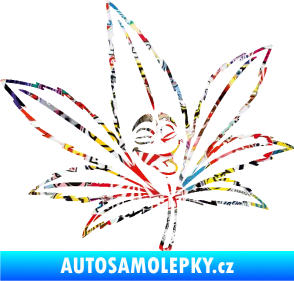 Samolepka Travka 003 pravá lístek marihuany s obličejem Sticker bomb