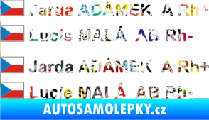 Samolepka Vlajka ČR se jménem a krevní skupinou Sticker bomb