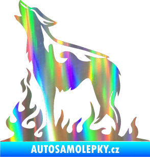 Samolepka Animal flames 066 levá vyjící vlk Holografická