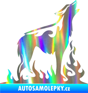 Samolepka Animal flames 066 pravá vyjící vlk Holografická