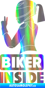Samolepka Biker inside 004 levá motorkářka Holografická