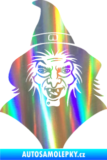 Samolepka Čarodějnice 002 levá hlava s kloboukem Holografická