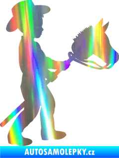 Samolepka Děti silueta 012 pravá kluk s dřevěným koníkem Holografická