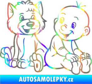 Samolepka Dítě v autě 087 pravá chlapeček s pejskem Holografická