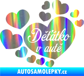 Samolepka Dítě v autě 092 nápis děťátko v autě se srdíčky Holografická