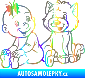 Samolepka Dítě v autě 095 levá holčička s pejskem Holografická