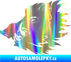Samolepka Divoké prase 001 levá kanec hlava Holografická