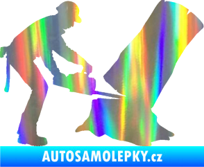 Samolepka Dřevorubec 003 pravá pila Holografická
