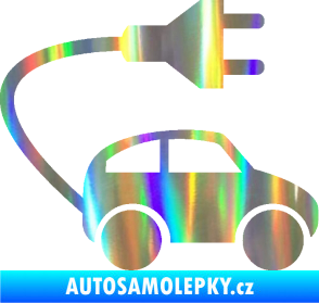 Samolepka Elektro auto 002 pravá symbol zásuvka Holografická