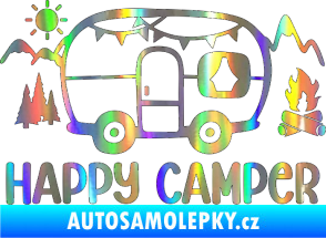 Samolepka Happy camper 002 pravá kempování s karavanem Holografická