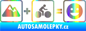Samolepka Hory + kolo = veselý smajlík cyklista na horách Holografická