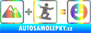 Samolepka Hory + snowboard = veselý smajlík Holografická