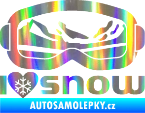 Samolepka I love snow nápis s brýlemi Holografická