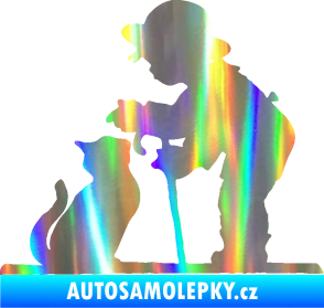 Samolepka Interiér 002 pravá dítě s kočičkou Holografická