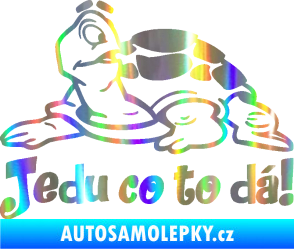 Samolepka Jedu co to dá! 001 levá nápis se želvou Holografická