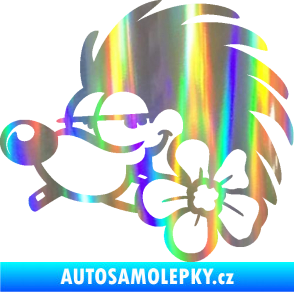 Samolepka Ježek 003 levá s květinou Holografická