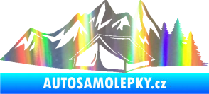 Samolepka Kempování 002 levá stan a hory Holografická