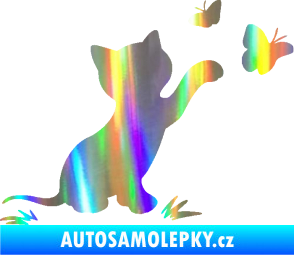 Samolepka Kočka 037 pravá s motýlky Holografická