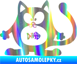 Samolepka Kočka 042 levá s rybou v bříšku Holografická