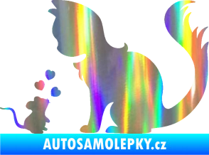 Samolepka Kočka s myší 002 levá Holografická
