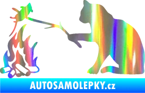 Samolepka Kočka s myší levá Holografická