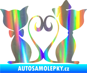 Samolepka Kočky love 002 levá spletené ocásky Holografická