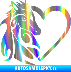Samolepka Koník love 001 levá hříbátko v srdíčku Holografická