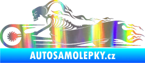 Samolepka Kostra na motorce s plameny levá Holografická
