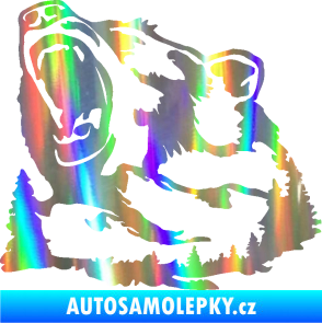 Samolepka Krajina hory 032 levá les s medvědem Holografická