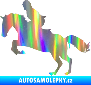 Samolepka Kůň 014 levá skok s jezdcem Holografická