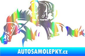 Samolepka Kůň 075 levá závod s jezdcem, dostihy Holografická