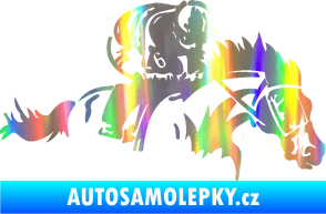 Samolepka Kůň 075 pravá závod s jezdcem, dostihy Holografická