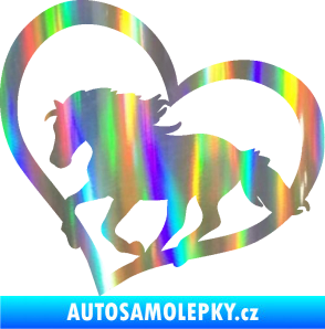 Samolepka Kůň 087  levá v srdíčku Holografická