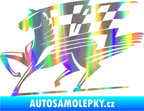 Samolepka Kůň racing 001 levá se šachovnicí Holografická