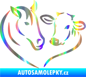 Samolepka Kůň s kravičkou v srdíčku levá láska ke zvířatům Holografická