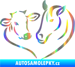 Samolepka Kůň s kravičkou v srdíčku pravá láska ke zvířatům Holografická