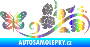 Samolepka Květina dekor 015 levá s motýlem Holografická