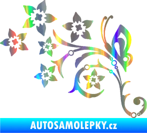 Samolepka Květina dekor 047 levá s motýlem Holografická
