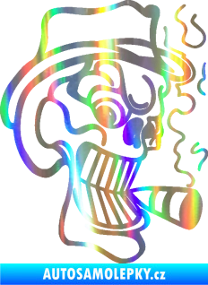 Samolepka Lebka 020 pravá crazy s cigaretou Holografická
