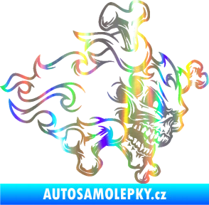 Samolepka Lebka 022 pravá kosti v plamenech Holografická