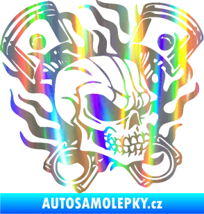 Samolepka Lebka 048 pravá písty a plameny Holografická