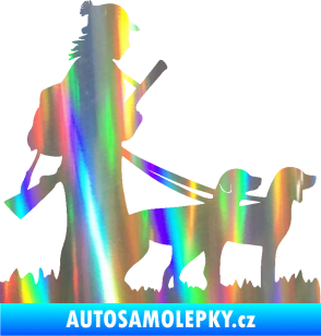 Samolepka Lov 001 pravá žena a dva psi  Holografická