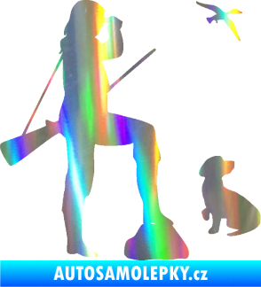 Samolepka Lov 003 pravá myslivkyně se psem Holografická