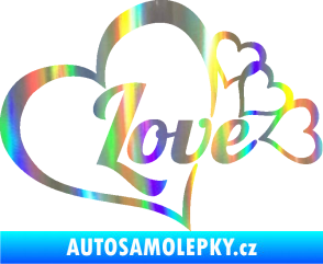 Samolepka Love nápis se srdíčky Holografická