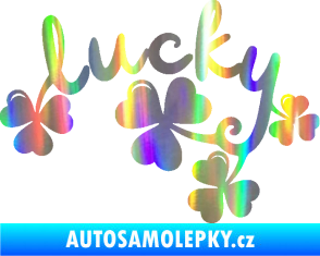 Samolepka Lucky nápis štěstí se čtyřlístky Holografická