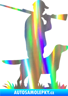 Samolepka Myslivec 005 pravá se psem na lovu Holografická