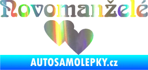 Samolepka Novomanželé 001 nápis se srdíčky Holografická
