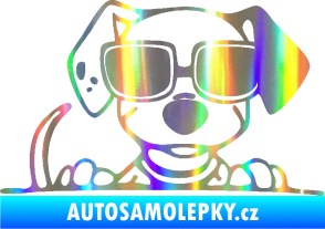 Samolepka Pes s brýlemi 101 pravá v autě Holografická